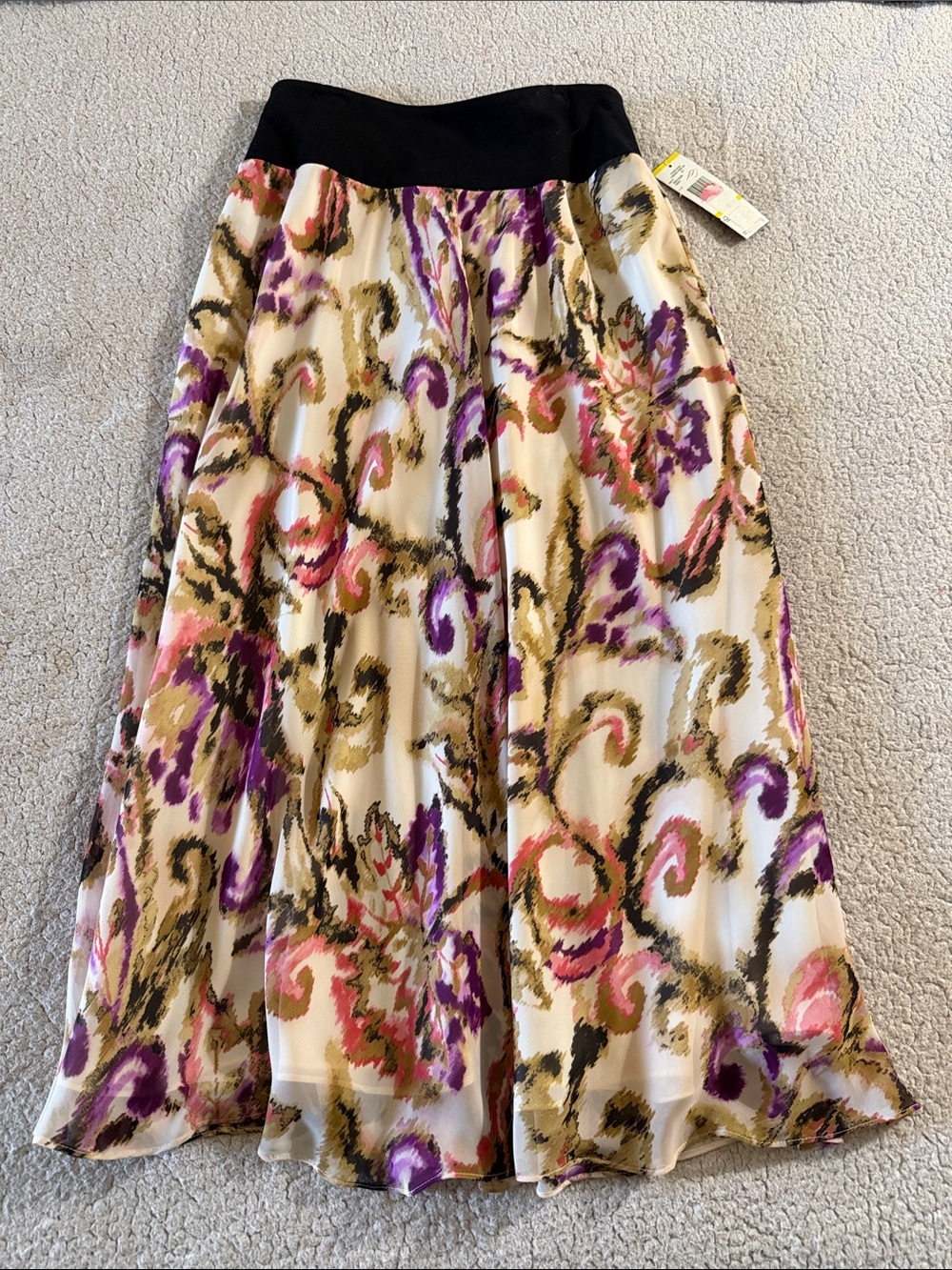 Jones New York Collection Cream Flowing Purple & Pink Floral Maxi Skirt Medium
